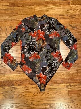 VTG FOREVER 21 + Y2K CHINOISERIE INDIE EDGY STREETWEAR MESH SHEER BODYSUIT XL 1X